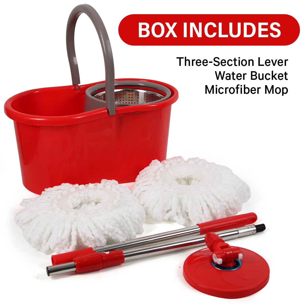 Spin Mop and Bucket with Wringer Set, 360° Spinning Mop and Bucket System with Double Cotton Tip Replacement Heads and Stainless Steel Adjustable Handle for Floor Cleaning