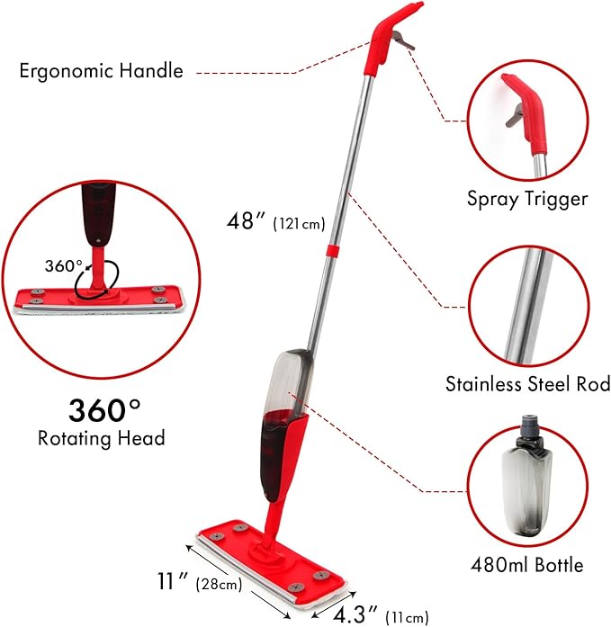 Spray Mop for Floor Cleaning Spray, Premium Cleaning Mop with 10 Disposable Sheets for Quick, Mess Free Mopping, Perfect Hard Wood Floor Cleaner Mop for Mopping and Shining Floors