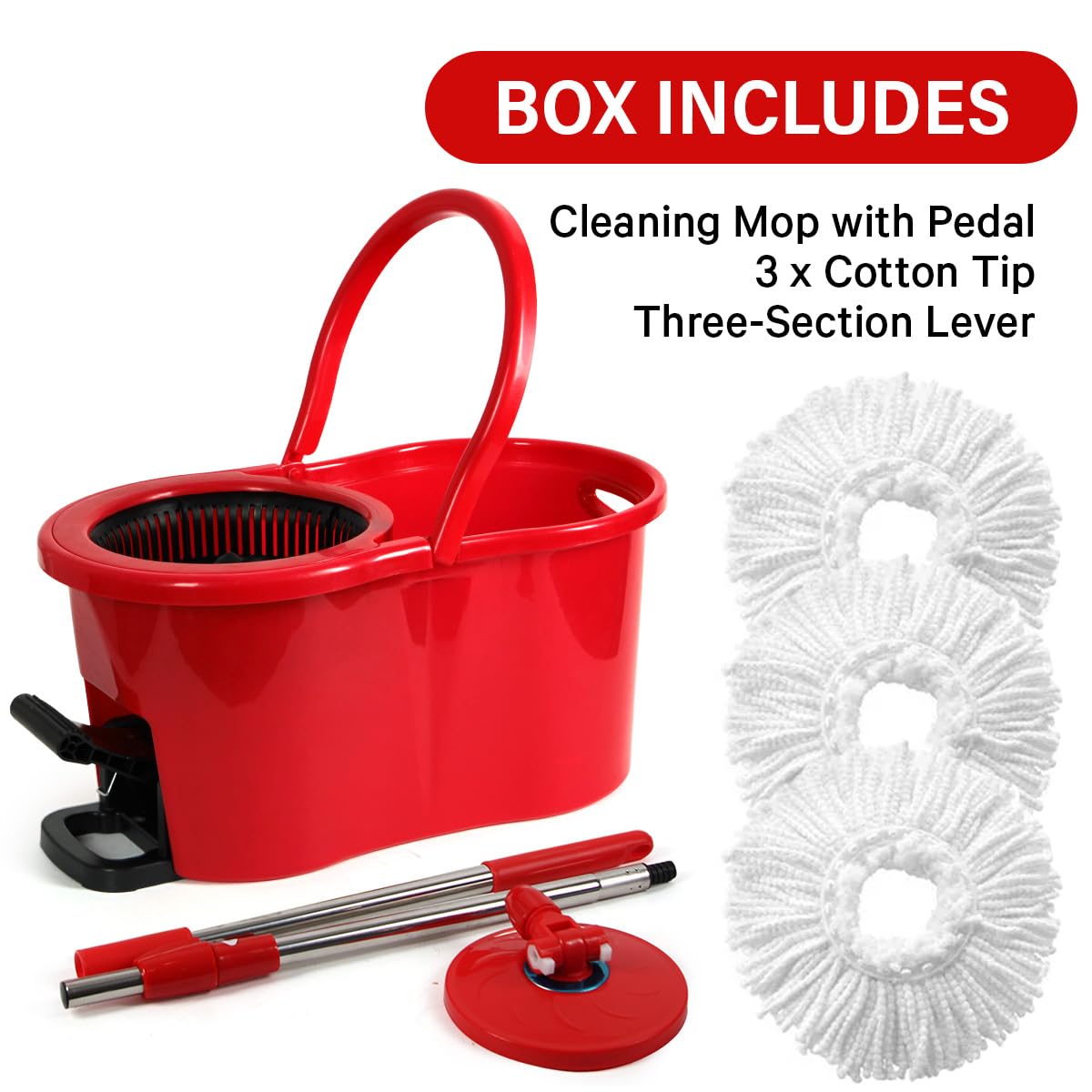 Pedal Spin Mop and 7LT Bucket Floor Cleaning System with 3 Extra Microfiber Mop Replacement Refills - Labor-Saving Foot Pressure Spin Mop with Adjustable Stainless Steel Handle for Floor Cleaning