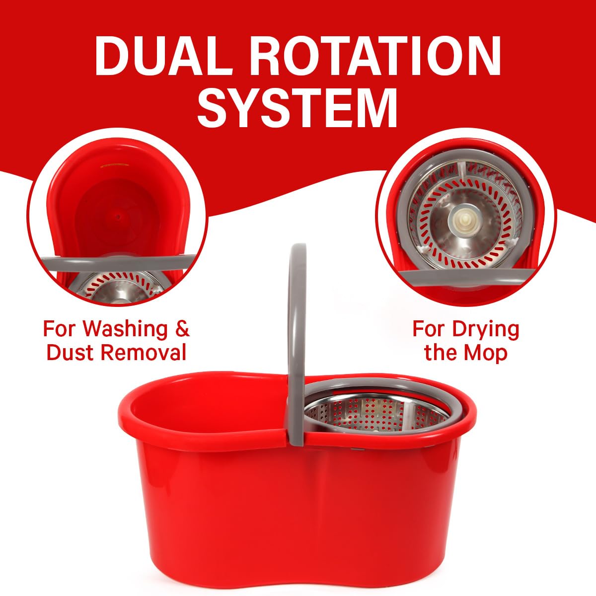 Spin Mop and Bucket with Wringer Set, 360° Spinning Mop and Bucket System with Double Cotton Tip Replacement Heads and Stainless Steel Adjustable Handle for Floor Cleaning